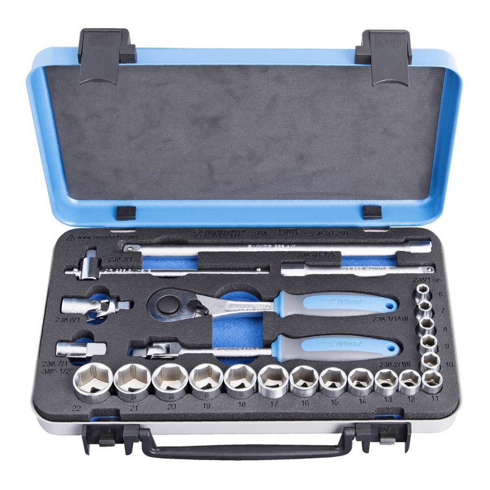 239A-Juego de vasos de 3/8 en caja metálica-6 - 22/24