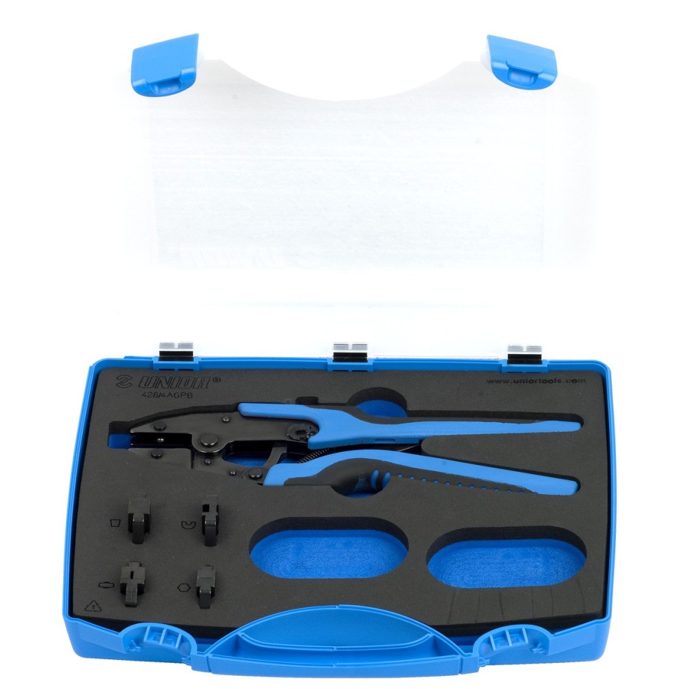 428/4AGPB-Juego de tenazas grip para conexiones de cables con bocas intercambiables en un estuche de plástico