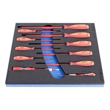 964VDE8A-Juego de destornilladores planos aislados VDE TBI en bandeja SOS