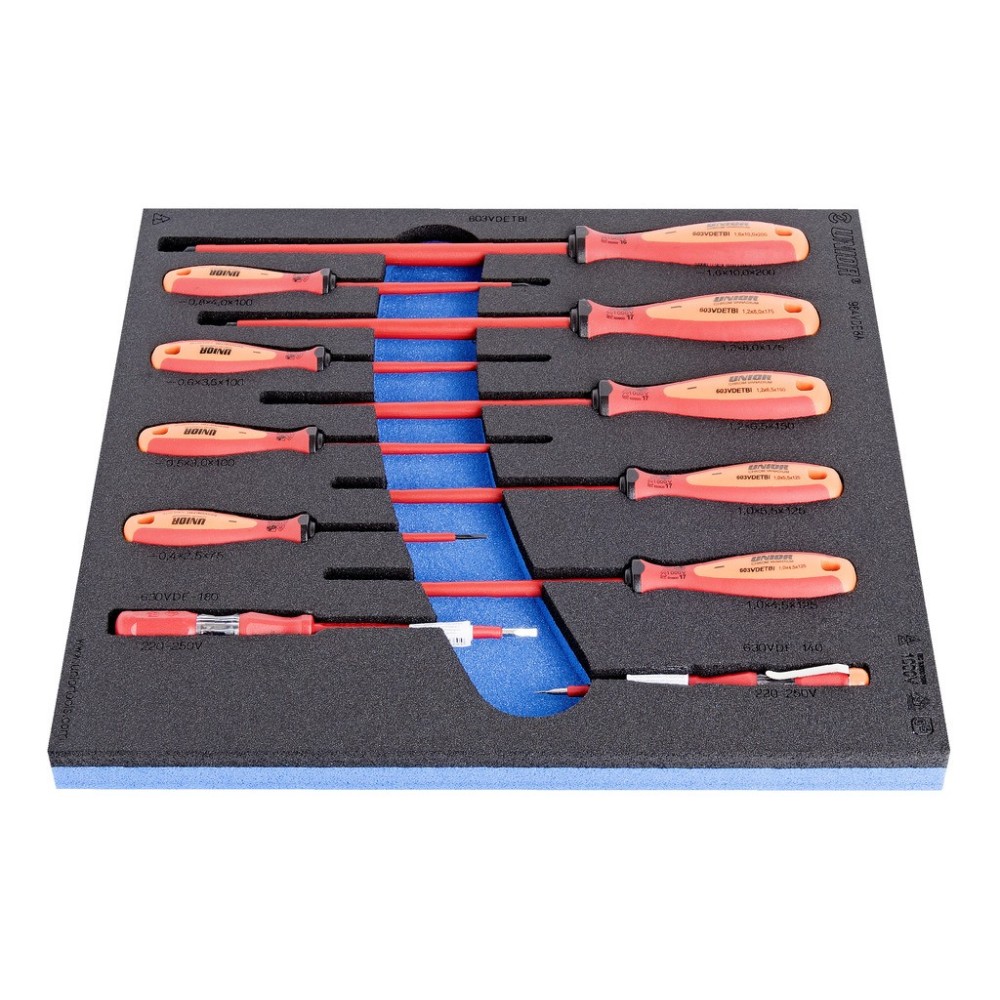 964VDE8A-Juego de destornilladores planos aislados VDE TBI en bandeja SOS