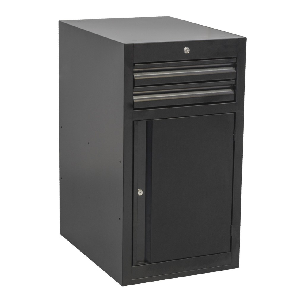 990NDD2-BLACK Armario modular estrecho de 2 cajones y una puerta NEGRO 475 x 650 x 870
