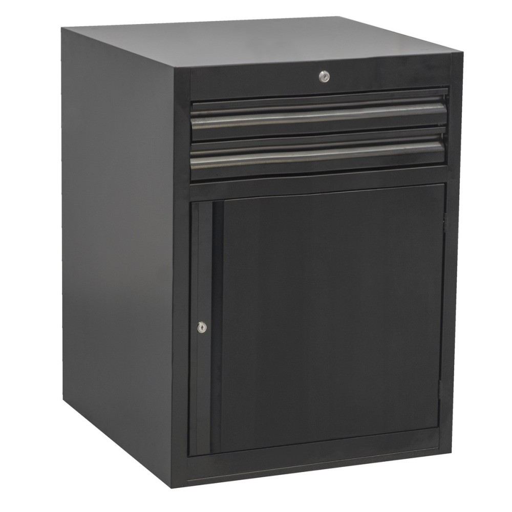 990WDD2-BLACK-Armario modular ancho con 2 cajones y puerta-663 x 650 x 870-663 x 650 x 870