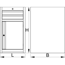 990NDD2-BLACK Armario modular estrecho de 2 cajones y una puerta NEGRO 475 x 650 x 870
