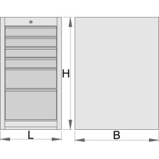 990ND6LC100-Armario modular estrecho con 6 cajones 475 x 650 x 870