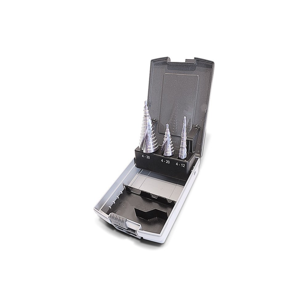 Juego de brocas escalonadas SHSS, 3 piezas, 4-12/4 -20/4-30 mm