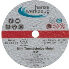 Mini discos de corte para metal 65 x 2,0 x 6,0 mm (paquete de 25)