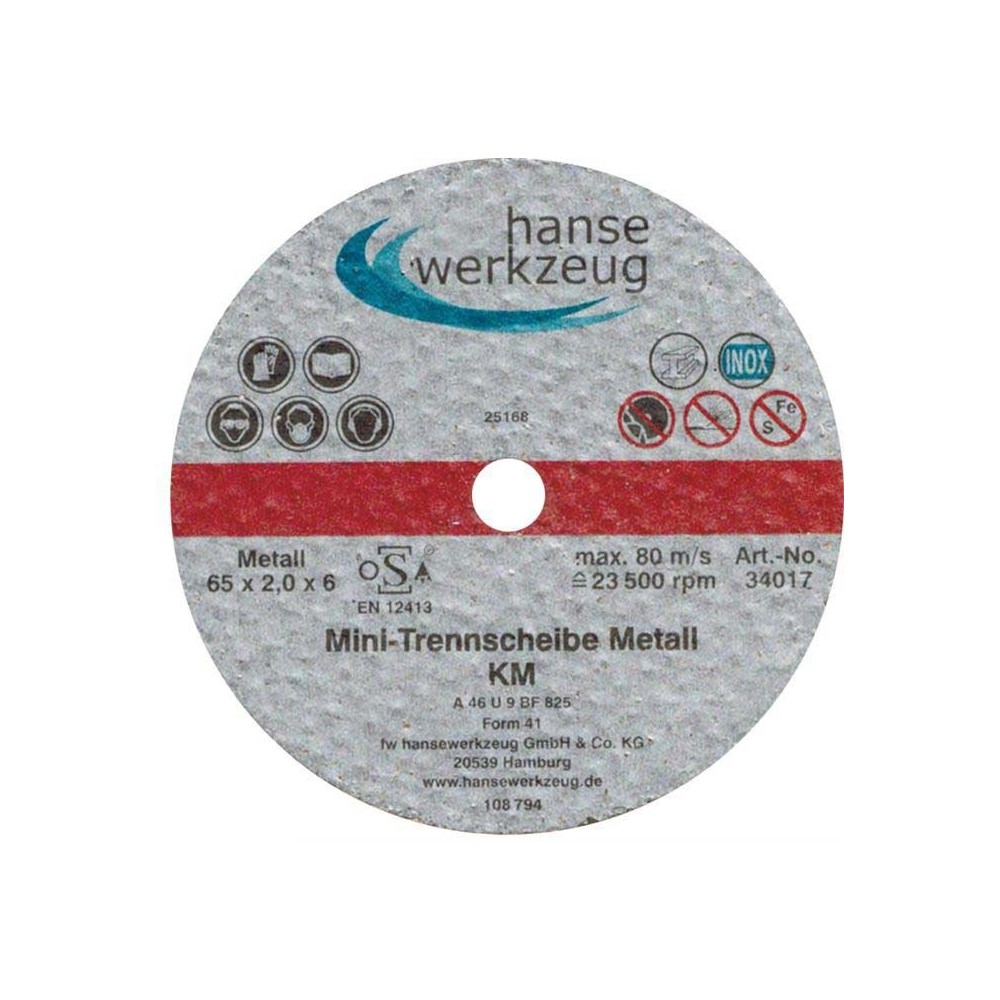 Mini discos de corte para metal 65 x 2,0 x 6,0 mm (paquete de 25)