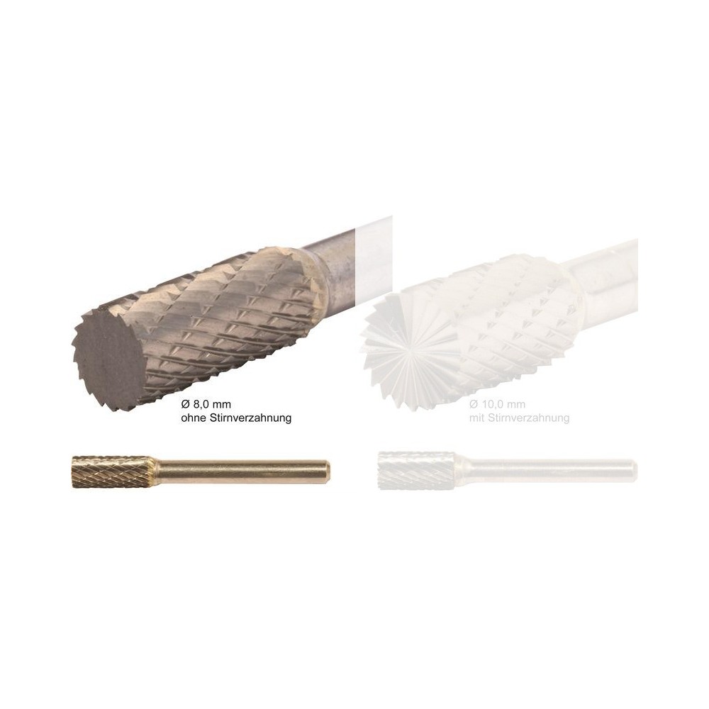 Fresa rotativa de carburo, forma cilíndrica, 8 mm, 'sin dientes frontales'