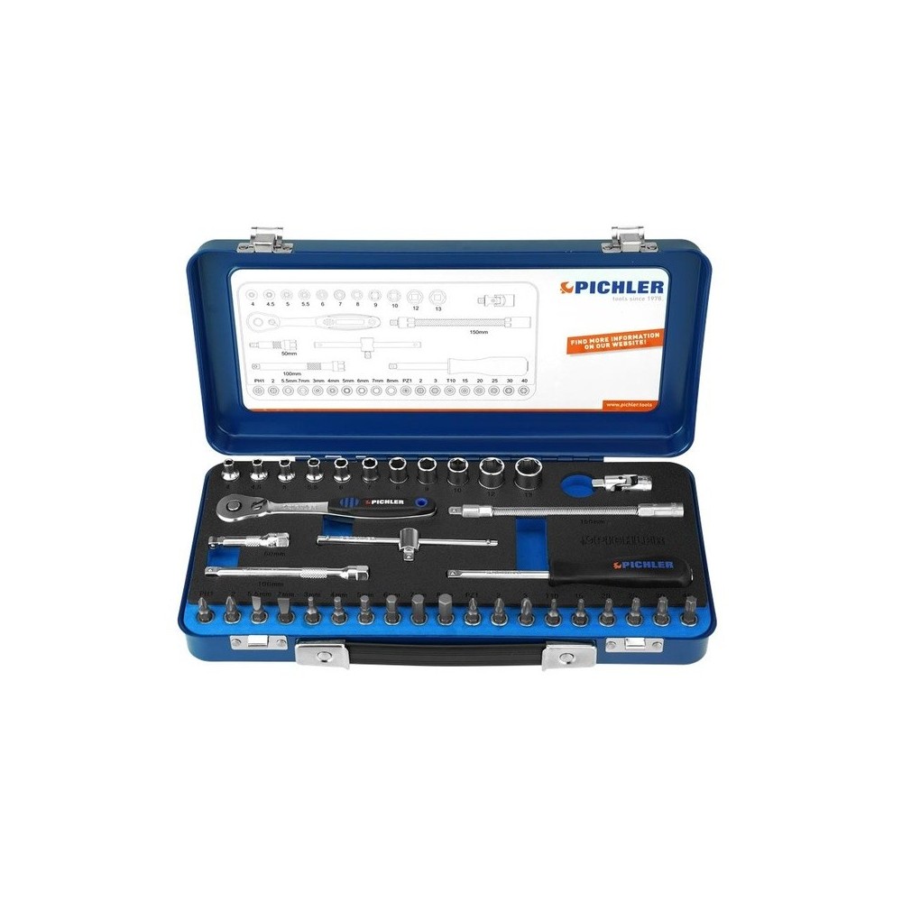 Juego de llaves de tubo de 1/4', 37 piezas.