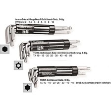 Juego de llaves angulares con cabeza esférica, 8 piezas, largas