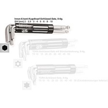 Juego de llaves angulares con cabeza esférica, 8 piezas, largas