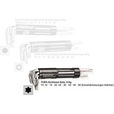 Juego de llaves angulares con cabeza esférica, 8 piezas, largas