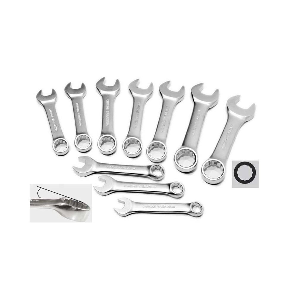 Juego de llaves combinadas, 10 piezas, cortas, 10-19 mm