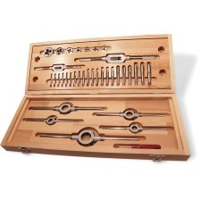Juego de machos de roscar manuales HSS M3-M12 en caja de madera