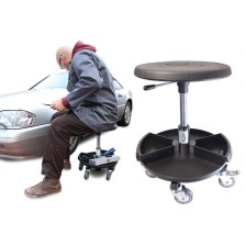 Taburete de montaje Sigma 400S con base de acero, asiento de PU y compartimento de almacenamiento