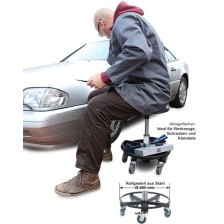 Taburete de montaje Sigma 400S con base de acero, asiento de PU y compartimento de almacenamiento