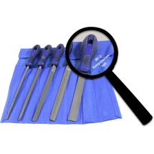 Juego de limas de 5 piezas en bolsa enrollable con mango de 2 componentes