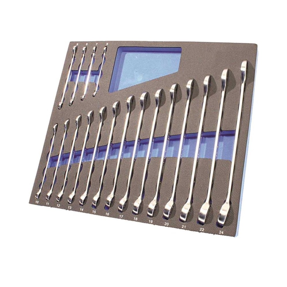 Juego de 18 llaves de boca y de anillo, tamaños 6-24 mm, en inserto de espuma