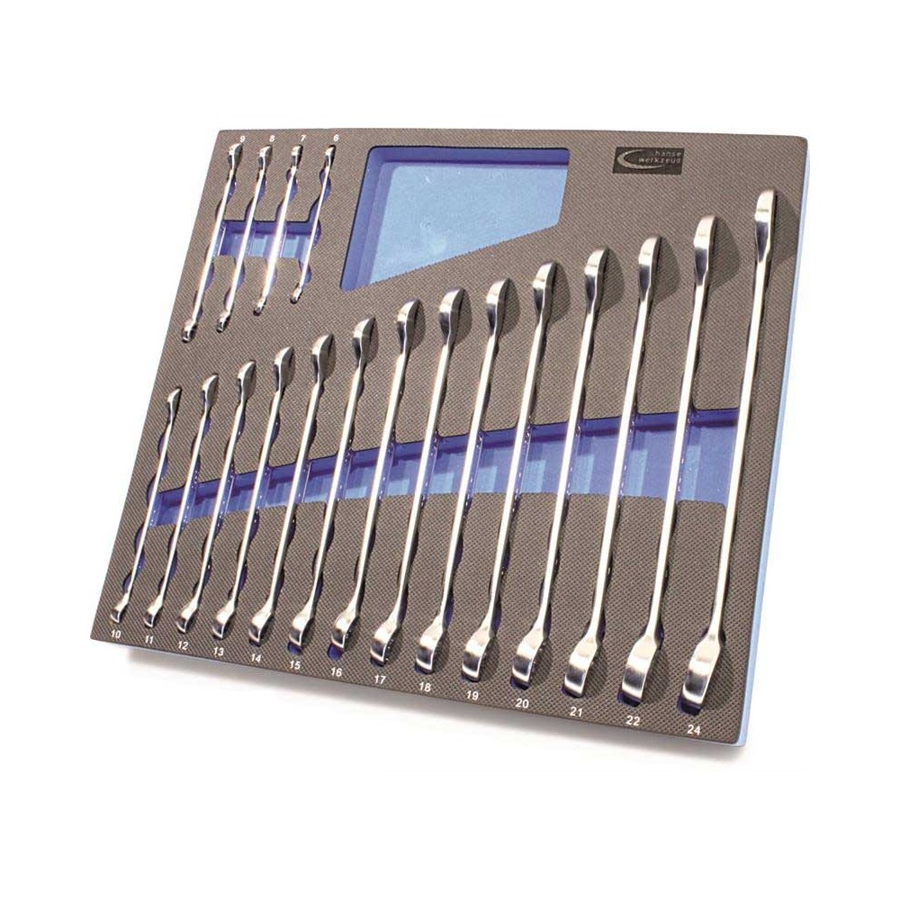 Inserto de espuma para carro de taller, para juego de llaves de boca/anillo de 18 piezas, SW6-24 (vacío).