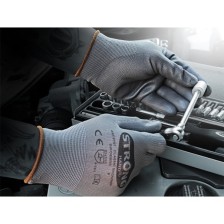 Guantes de taller 'Nylon Knit' gris talla 7 (parcialmente recubiertos de PU, EN 388) (paquete de 12 pares)