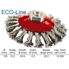 Cepillo cónico estirado 100mm montaje M14 'ECO-LINE'