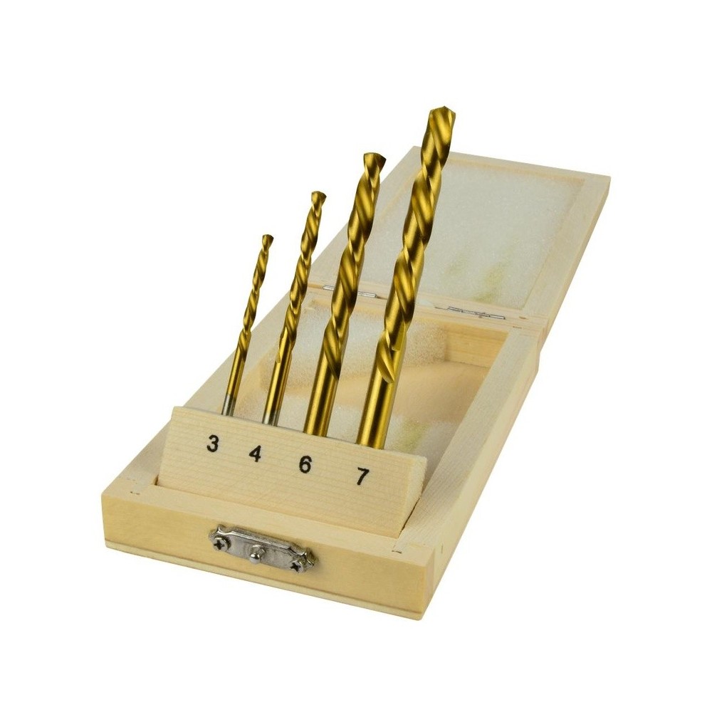 Juego de brocas HSSE-TIN para izquierdas, sueltas, 4 piezas, 3/4/6/7 mm