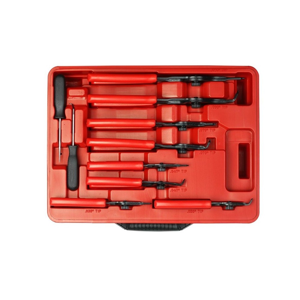 Juego de alicates para anillos de retención, 11 piezas en estuche de plástico. Para anillos de retención interiores y exteriore