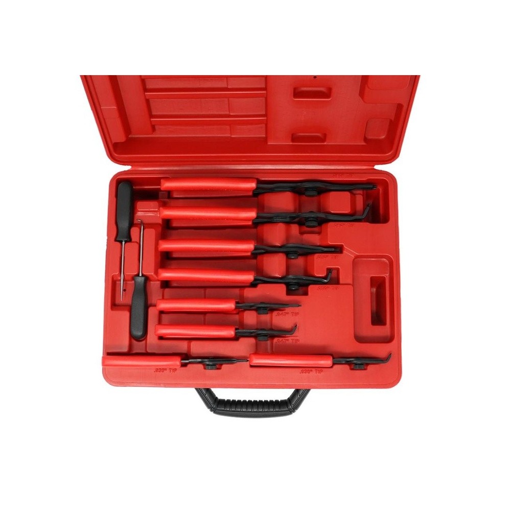 Juego de alicates para anillos de retención, 12 piezas en estuche de plástico