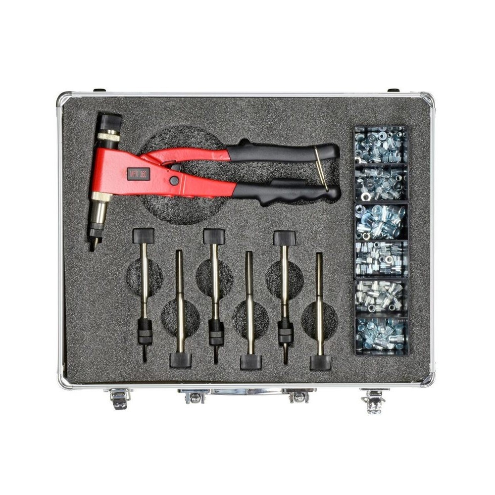 Herramienta para remachar tuercas para tornillos M5, M6 y tuercas M3, M4, M5, M6, completa en maletín MFX 360