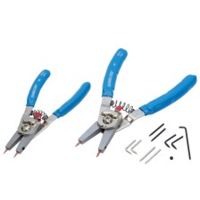 Juego de 2 alicates para anillos de retención, tamaño I y II, con puntas intercambiables de 0° y 90°