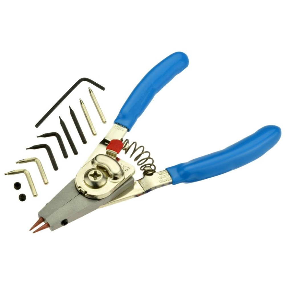 Alicates para anillos de retención tamaño I longitud 160 mm con puntas intercambiables 0° y 90°