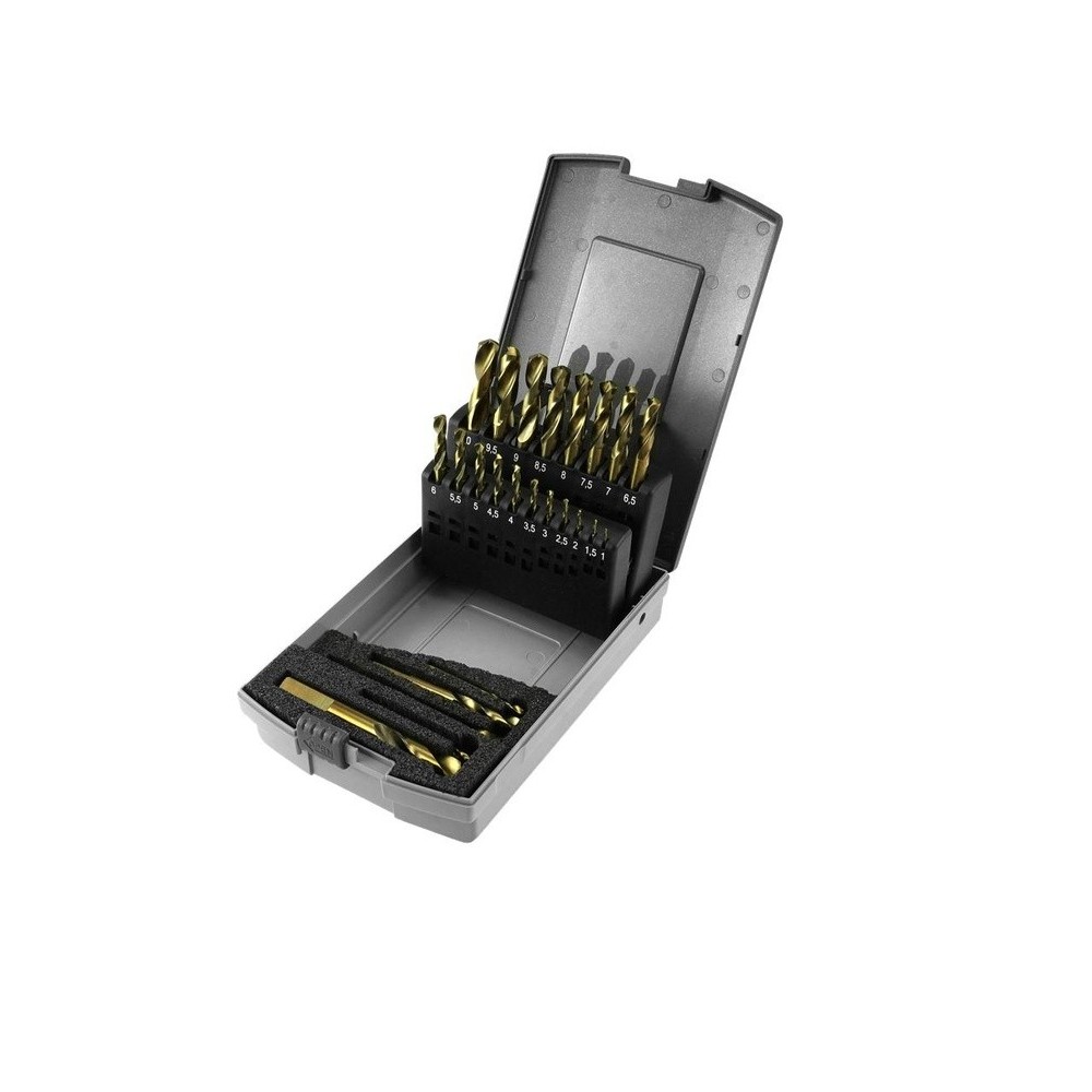 Juego de brocas helicoidales HSS Cobalto 1-10 mm DIN 1897, soporte de vástago de 3 caras