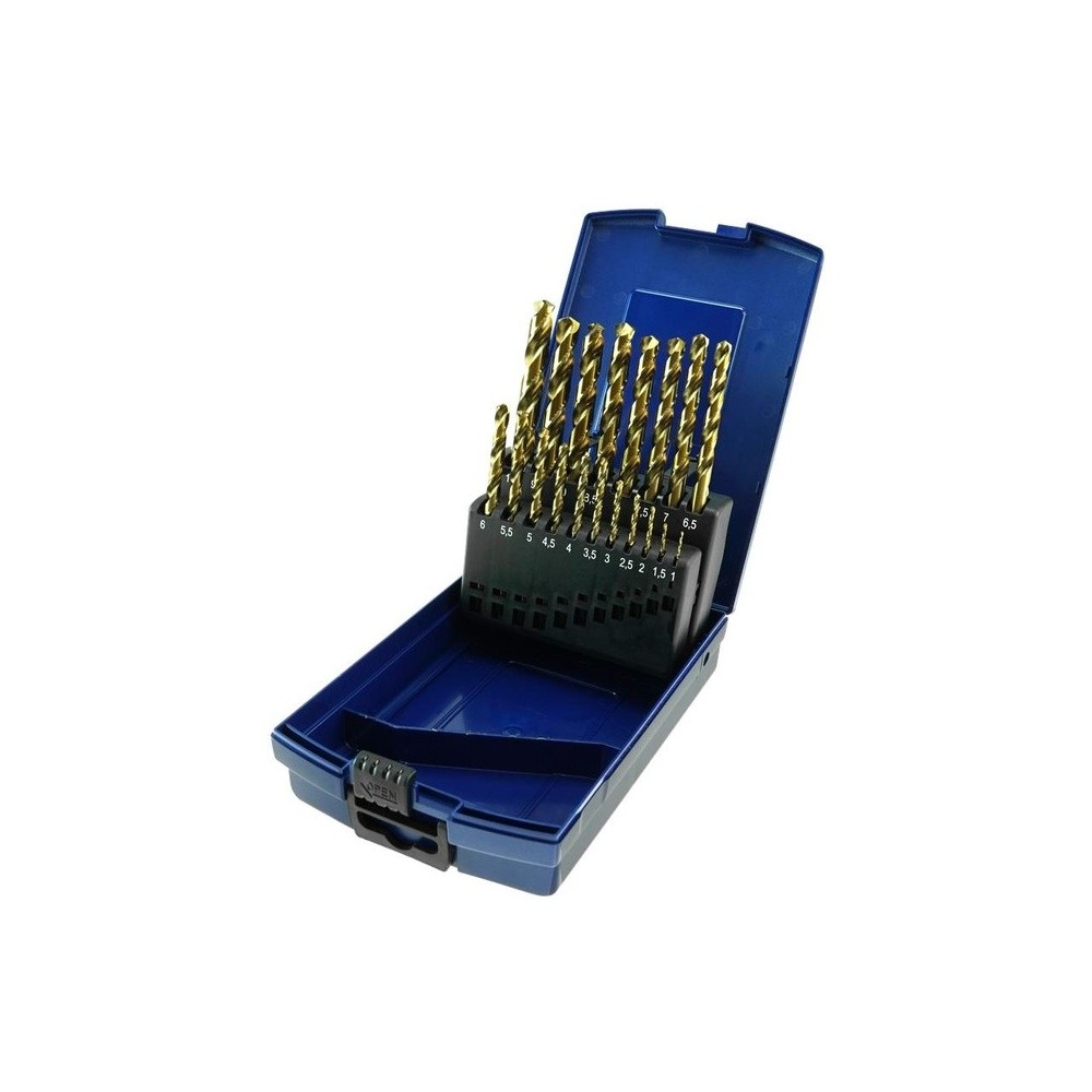 Juego de brocas helicoidales HSS-Co 5% 1-10 mm, ángulo de punta 135°, hasta 1100 N/mm²