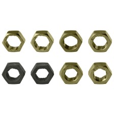 Juego de 8 tuercas roscadas con corte hexagonal de 32 mm en caja de plástico.