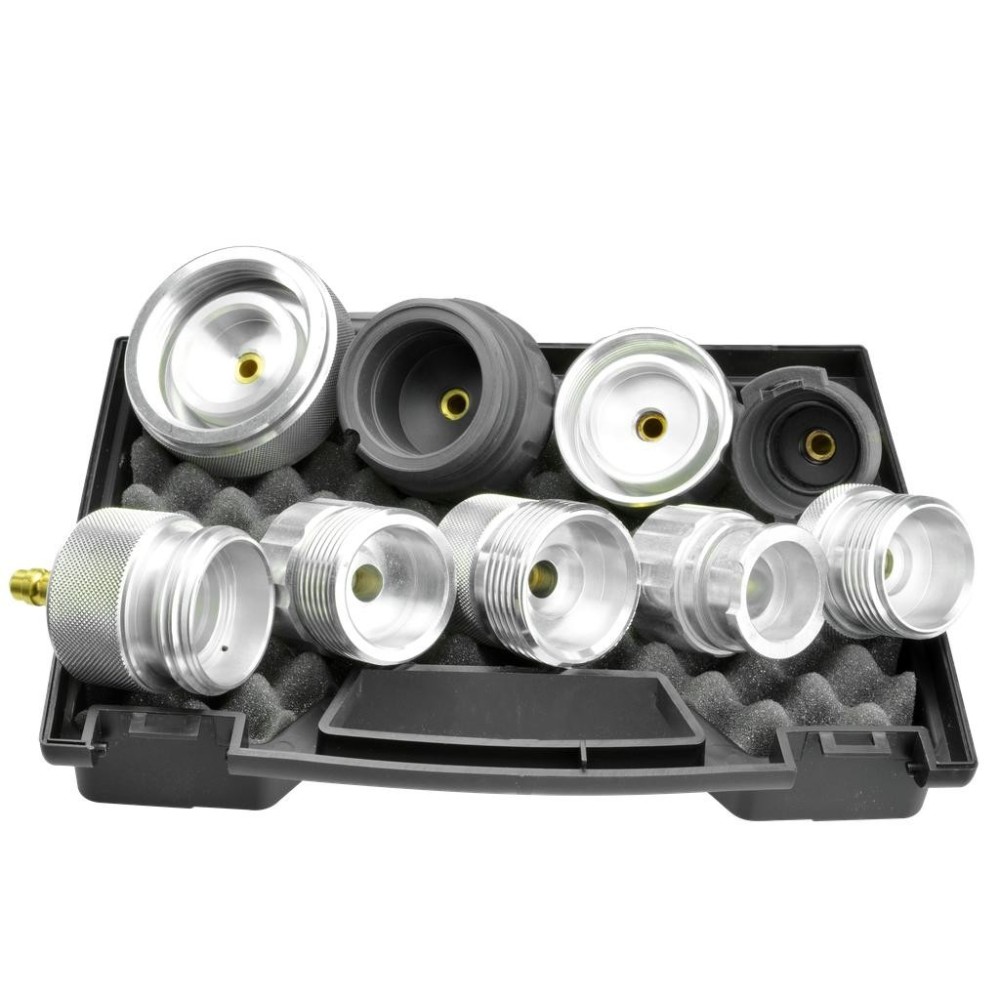 Juego de adaptadores de prueba de tapa, 9 piezas, en estuche de plástico