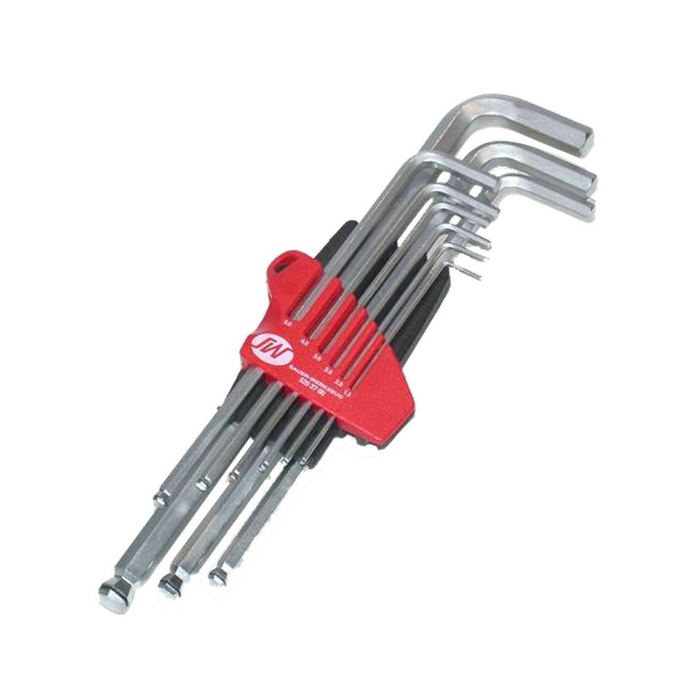 Juego de llaves hexagonales angulares de punta esférica, extra largas, con soporte especial