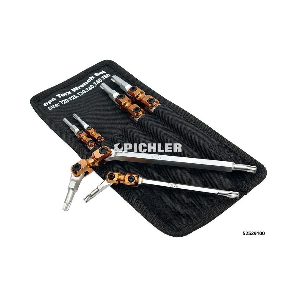Juego de llaves Torx de doble articulación, 6 piezas, TX 20, 25, 27, 30, 40, 45