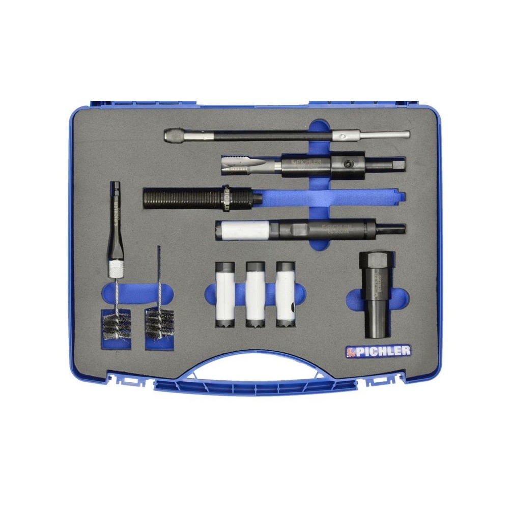 Complemento del kit de extracción de inyectores con sierras de corona y cepillos de limpieza