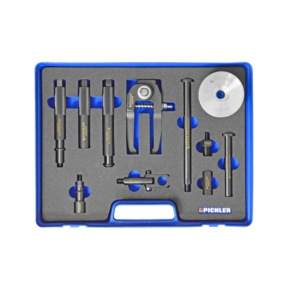 Juego universal de extracción de inyectores UNI II 10 piezas, accionamiento manual con garra de agarre