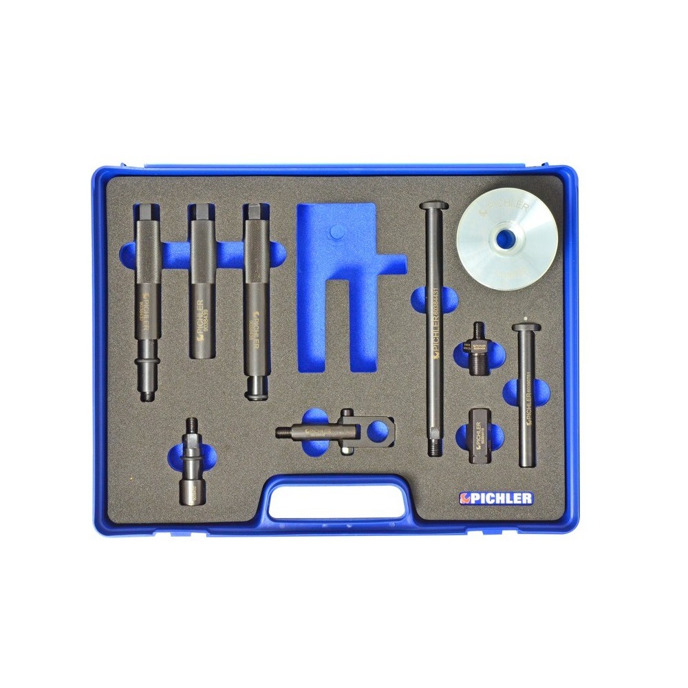 Juego universal de extracción de inyectores UNI III, 9 piezas, manejo manual sin garra de agarre