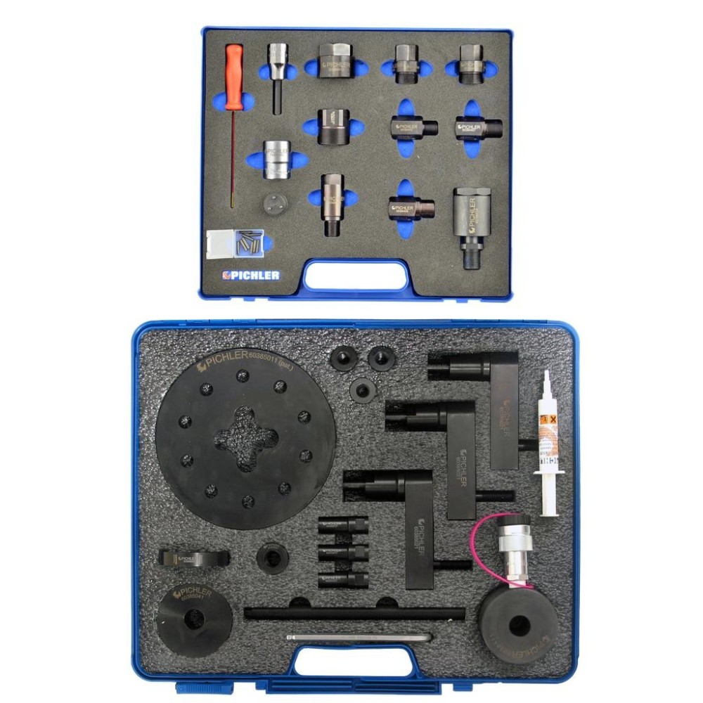 Kit universal de extracción de inyectores con cilindro hidráulico de pistón hueco y adaptador (Bosch, Denso, Siemens, Delphi)