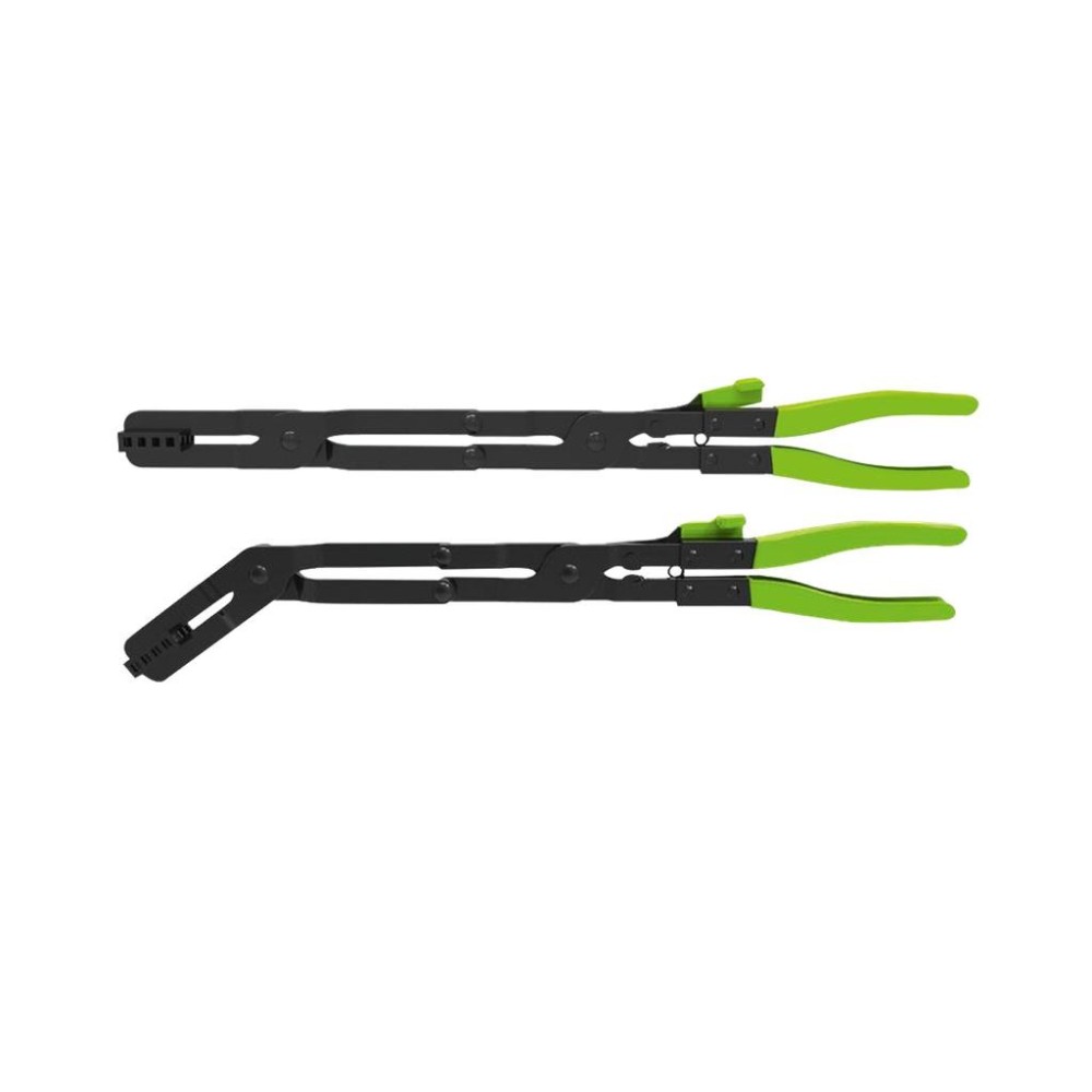 Juego de 2 alicates para abrazaderas de manguera de doble articulación, 440 mm, con sistema de bloqueo de trinquete e incrustac