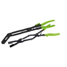 Juego de 2 alicates para abrazaderas de manguera de doble articulación, 440 mm, con sistema de bloqueo de trinquete e incrustac