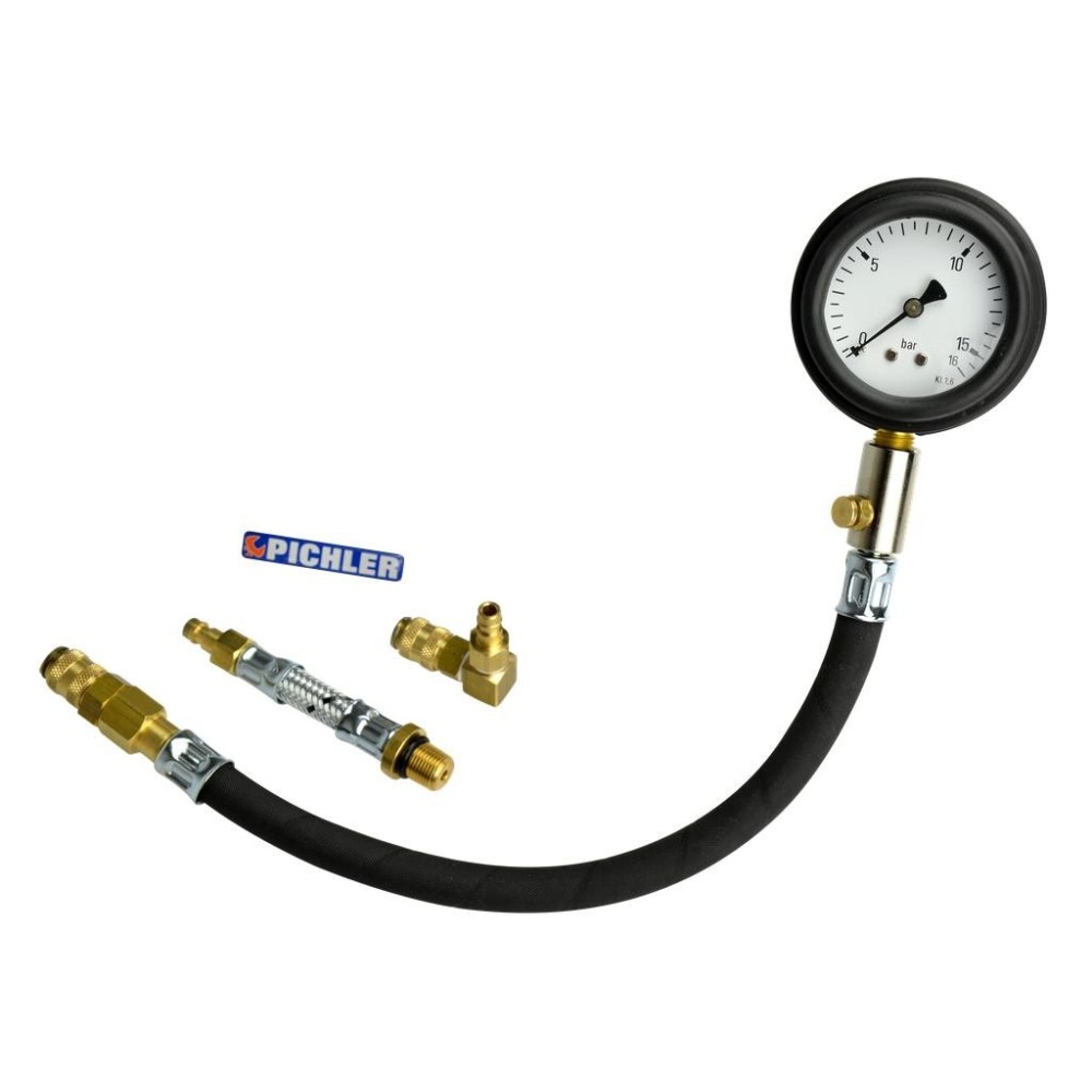 Comprobador de presión de compresión Mod.Scooter motores gasolina 0-16 bar con adaptador flexible M14x1,25 + racor codo