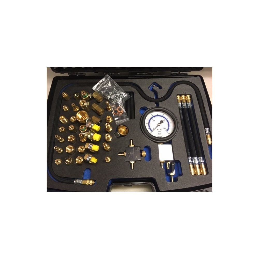 Kit de prueba del sistema de inyección de combustible completo con 30 adaptadores SK, manómetro 0-10, 4 mangueras