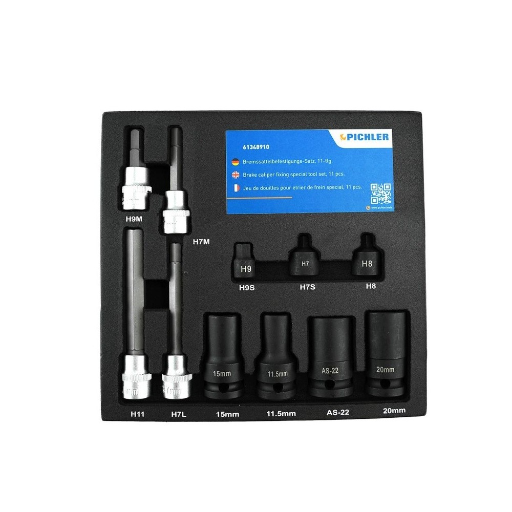 Juego de herramientas especiales para fijación de pinzas de freno, 11 piezas.