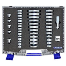 Juego de prensas universales (45 piezas, Ø50-135 mm, incluye guía de Ø34 mm a Ø55 mm)