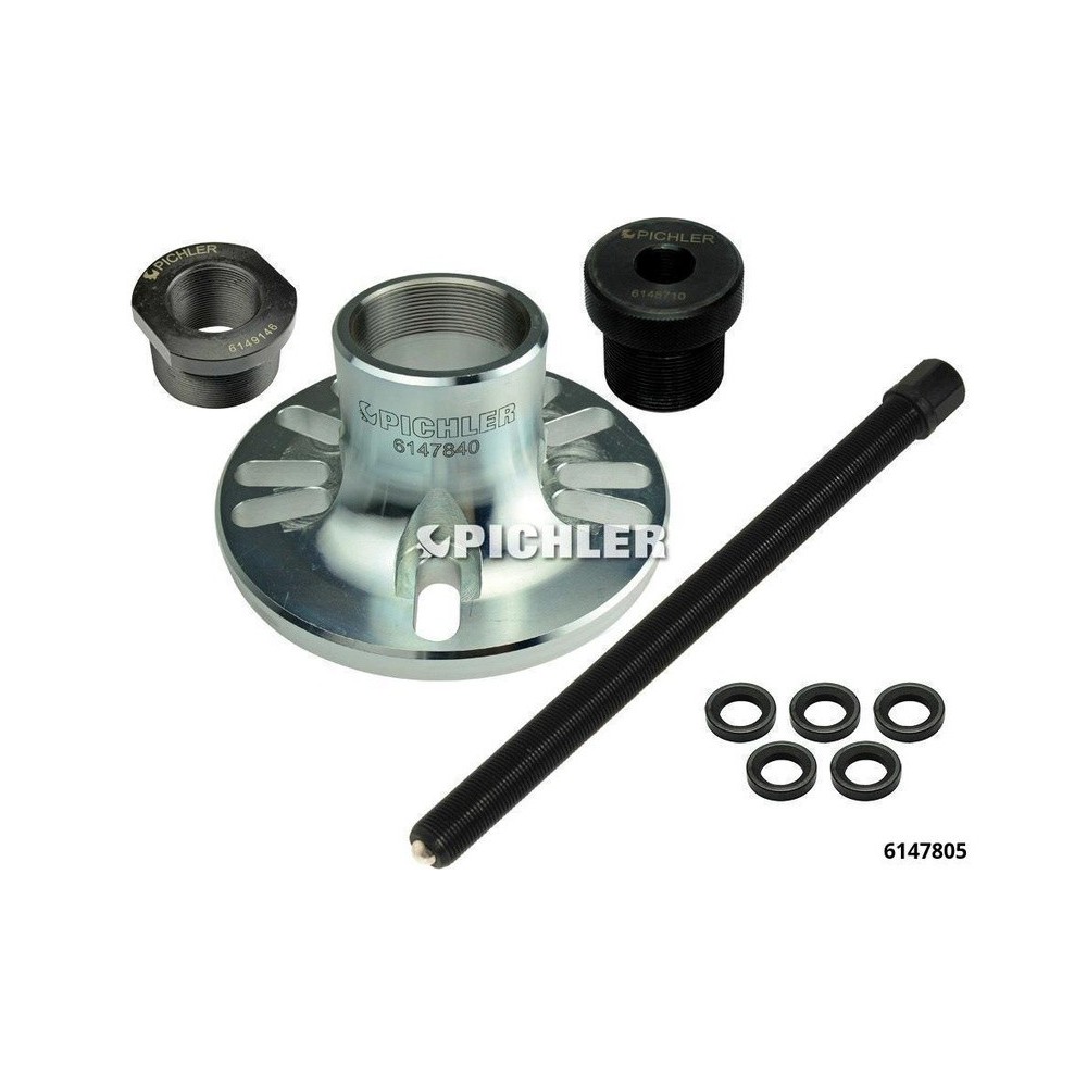 Extractor de cubos de rueda y ejes de transmisión con husillo mecánico, anillos cónicos y ajuste de rosca del adaptador a parti