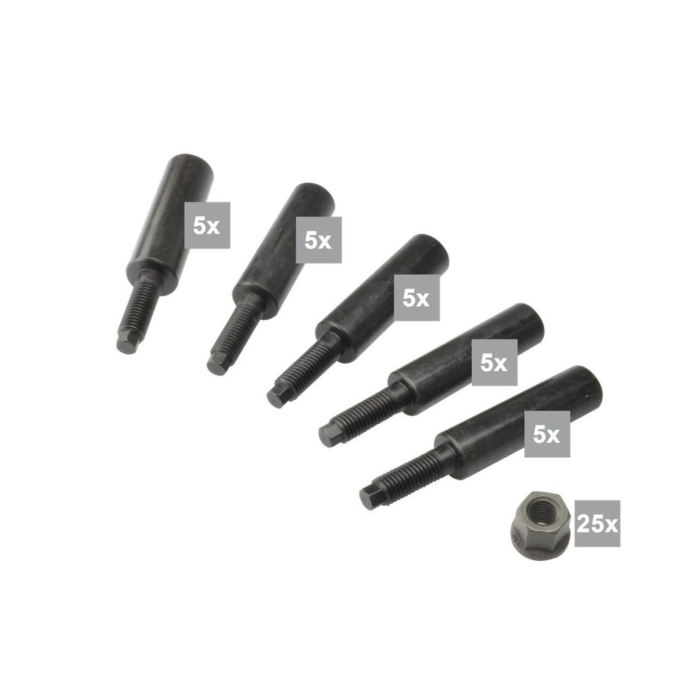 Juego completo de extensión de pernos de cubo para turismos, 25 piezas M12, M14 y M16 para las bridas extractoras