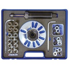 Extractor de cubo de rueda universal con husillo hidráulico, adaptadores, tornillos de montaje y tuercas